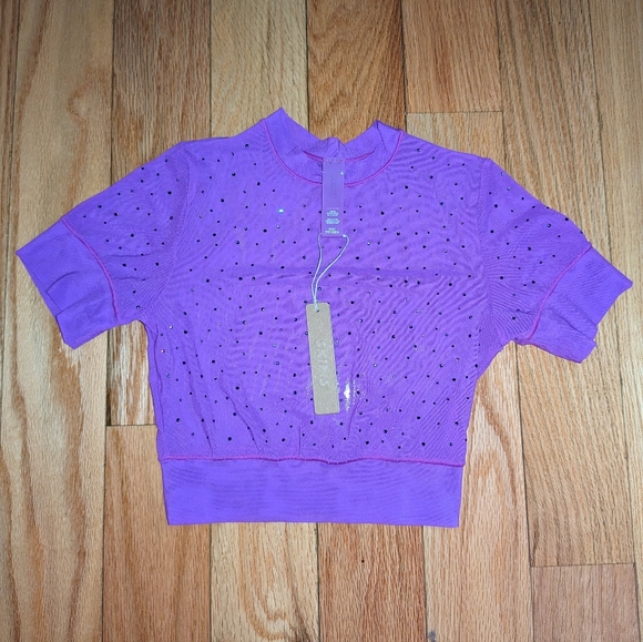 NWT SKIMS MESH RHINESTONE COVER UP T-SHIRT IN VIOLET - Picture 4 of 5